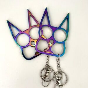 Cat~Knuckles Public & Personal Safety Keychain ~ 2 Iridescent cat keychains